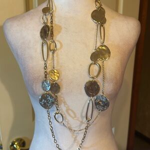 Chicos double chain hammered silver unique designs total 42” long